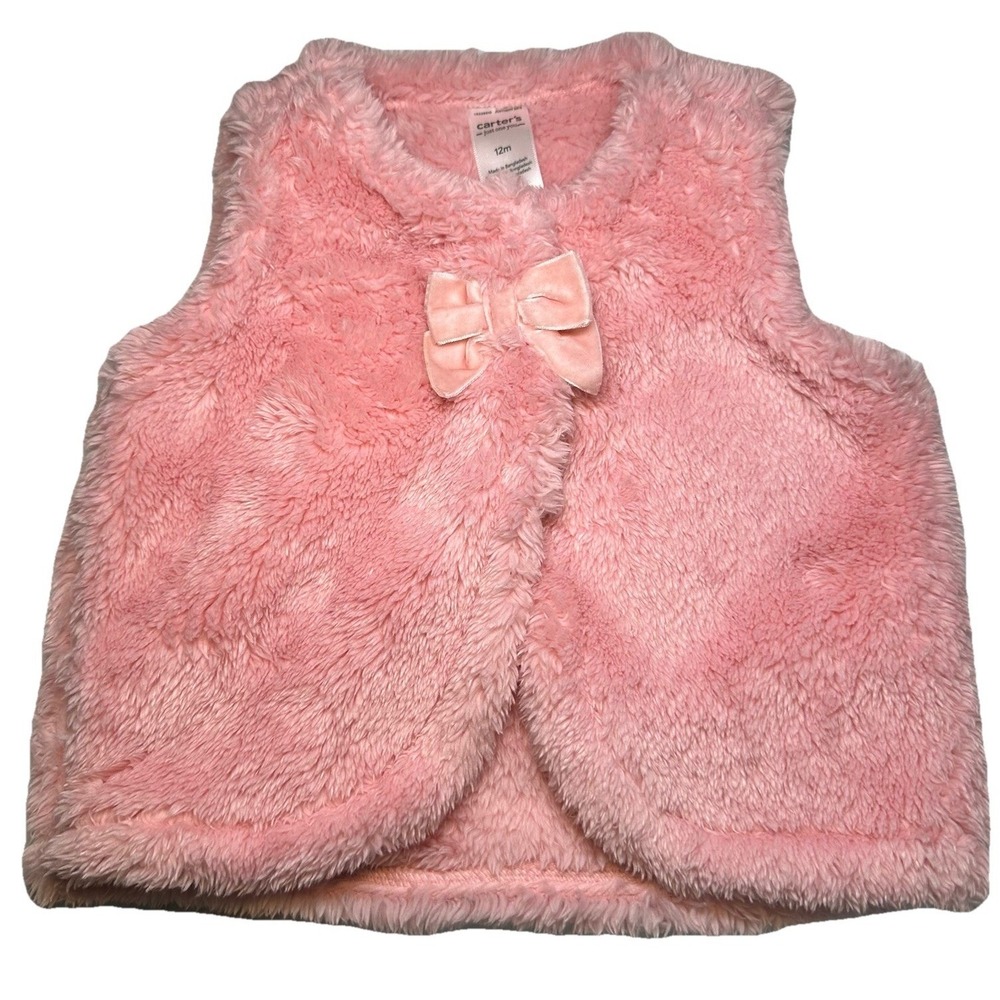 Carter's Just One You Baby Girl Vest Pink Size 12M Warm Fluffy Cozy Front Bow